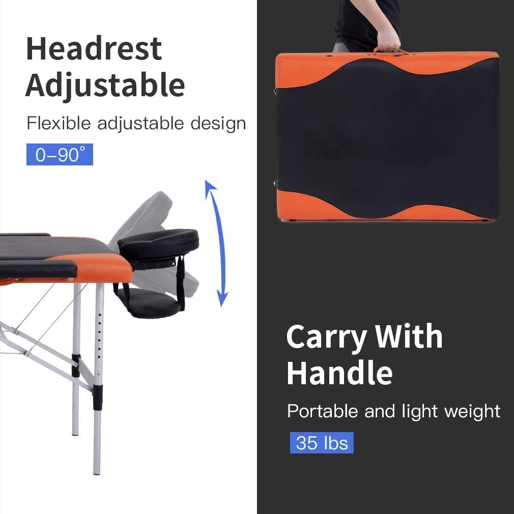 84 Inch Height Adjustable 3 Fold Aluminium Massage Table with Carry Case U340