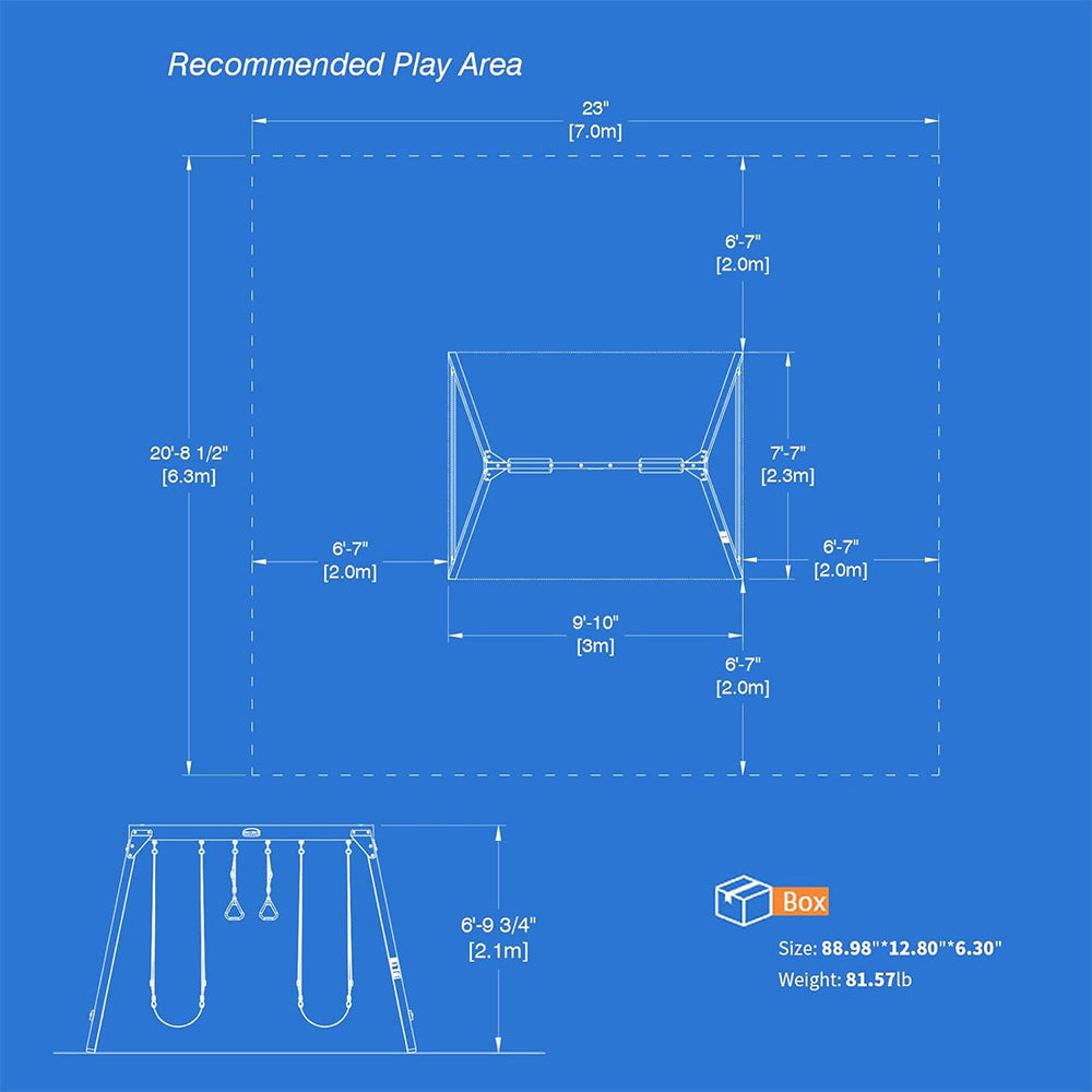 Kids Swing Sets with 2 Swings, Trapeze Swing Rings, Outdoor Playset L23672