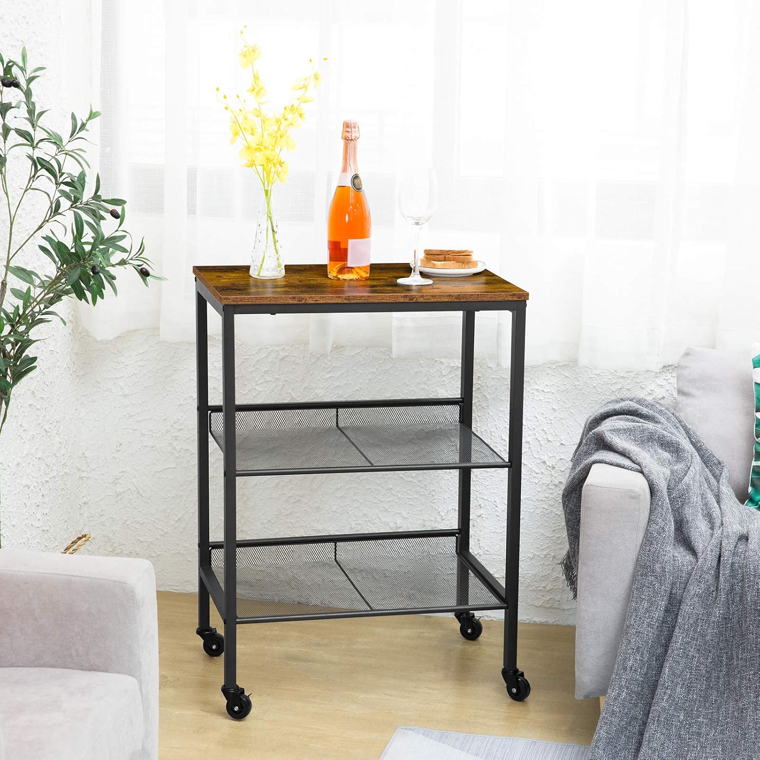 3-Tier Utility Cart on Wheels with Adjustable Feet J6844