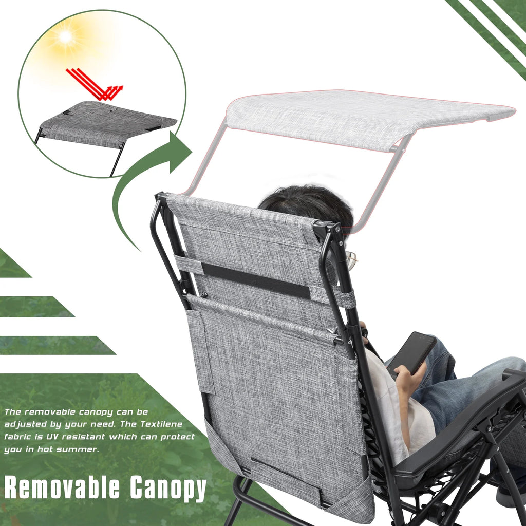 Gray Zero Gravity Folding Recliner Chair with Sunshade Canopy L26266