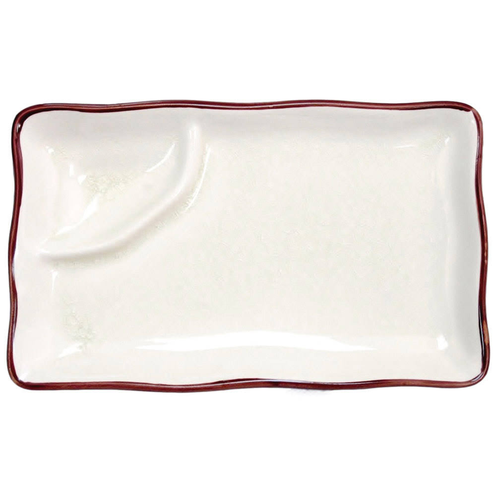 Creamy White Rectangular Plate with Triangular Sauce Compartment, Box of 24 I4686
