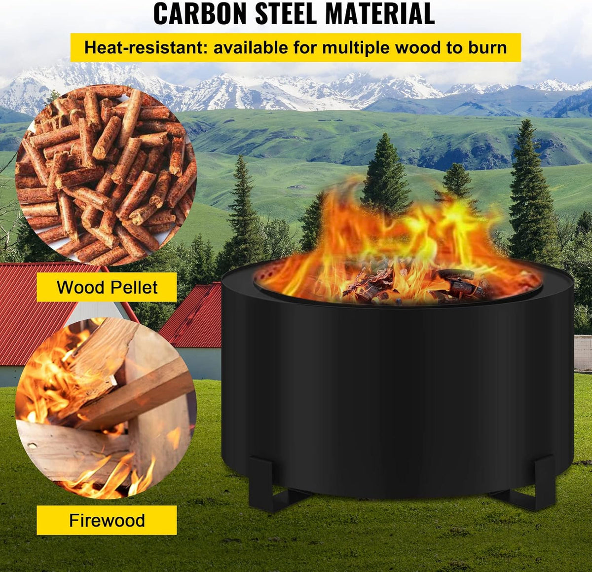 Carbon Steel Smokeless Fire Pit, 23.6-inch Diameter, Portable Wood Burning Fire Pit Q95014
