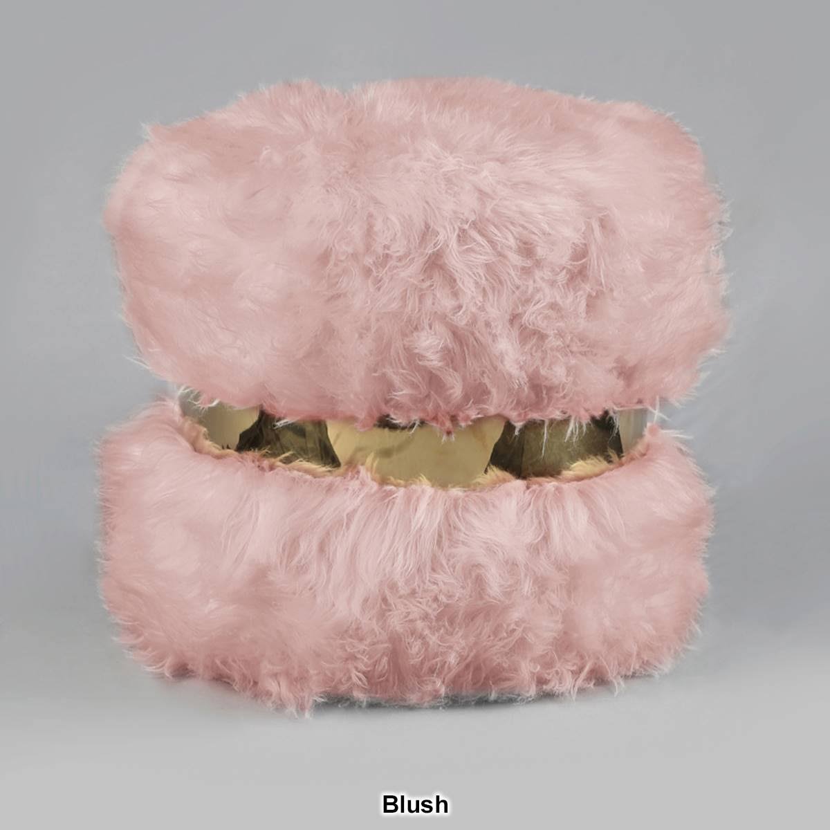 Blush/Gold Faux Fur Round Ottoman D282