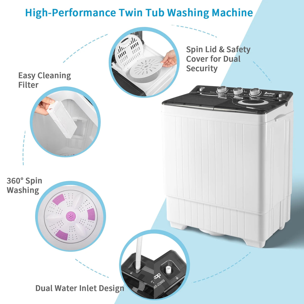 26lbs Twin Tube Washing Machine with Drain Pump P5308