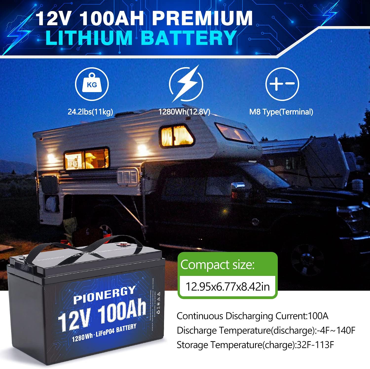 12V 100Ah Lifepo4 Lithium Battery with 100A BMS 1280Wh X8789