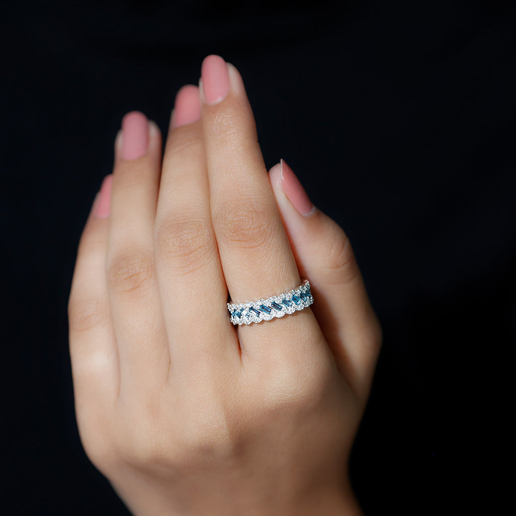 London Blue Topaz Diamond 925 Sterling Silver Eternity Band Ring T288285