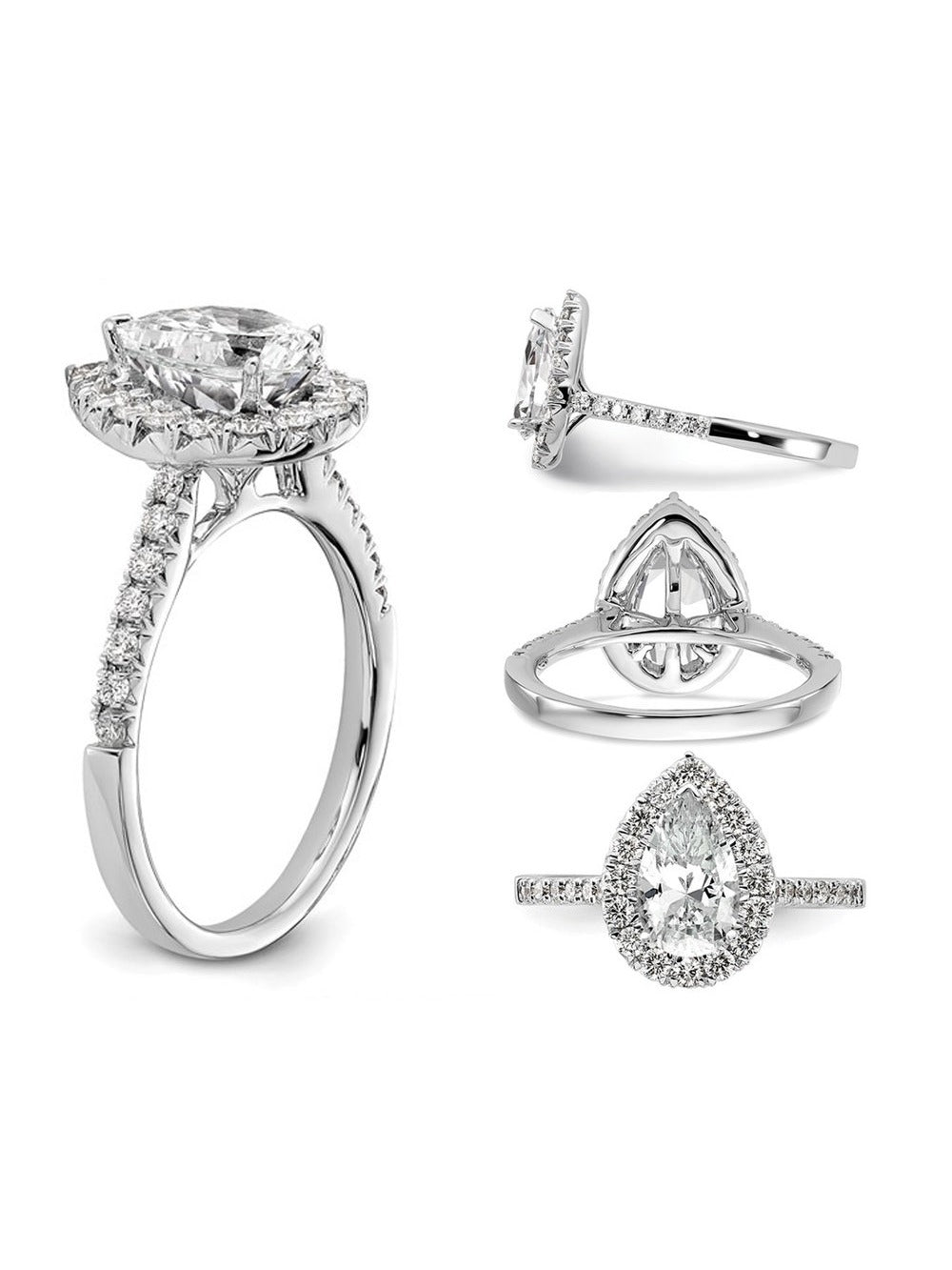 14K White Gold Pear Diamond Engagement Ring K930