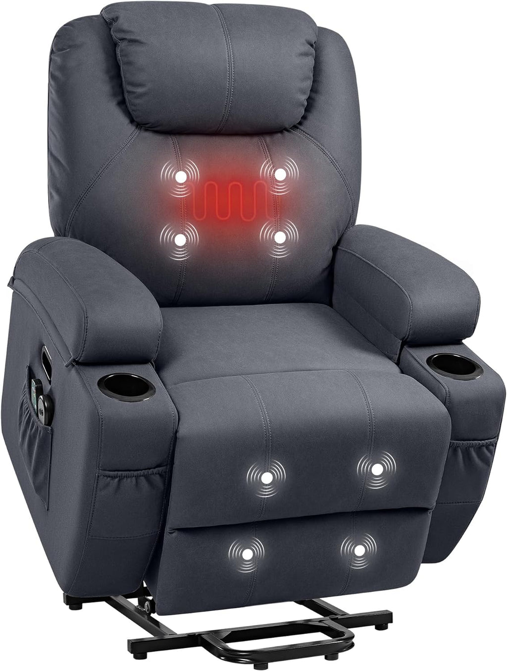 Blue Fabric Power Lift Recliner Chair with Massage and Heat E641