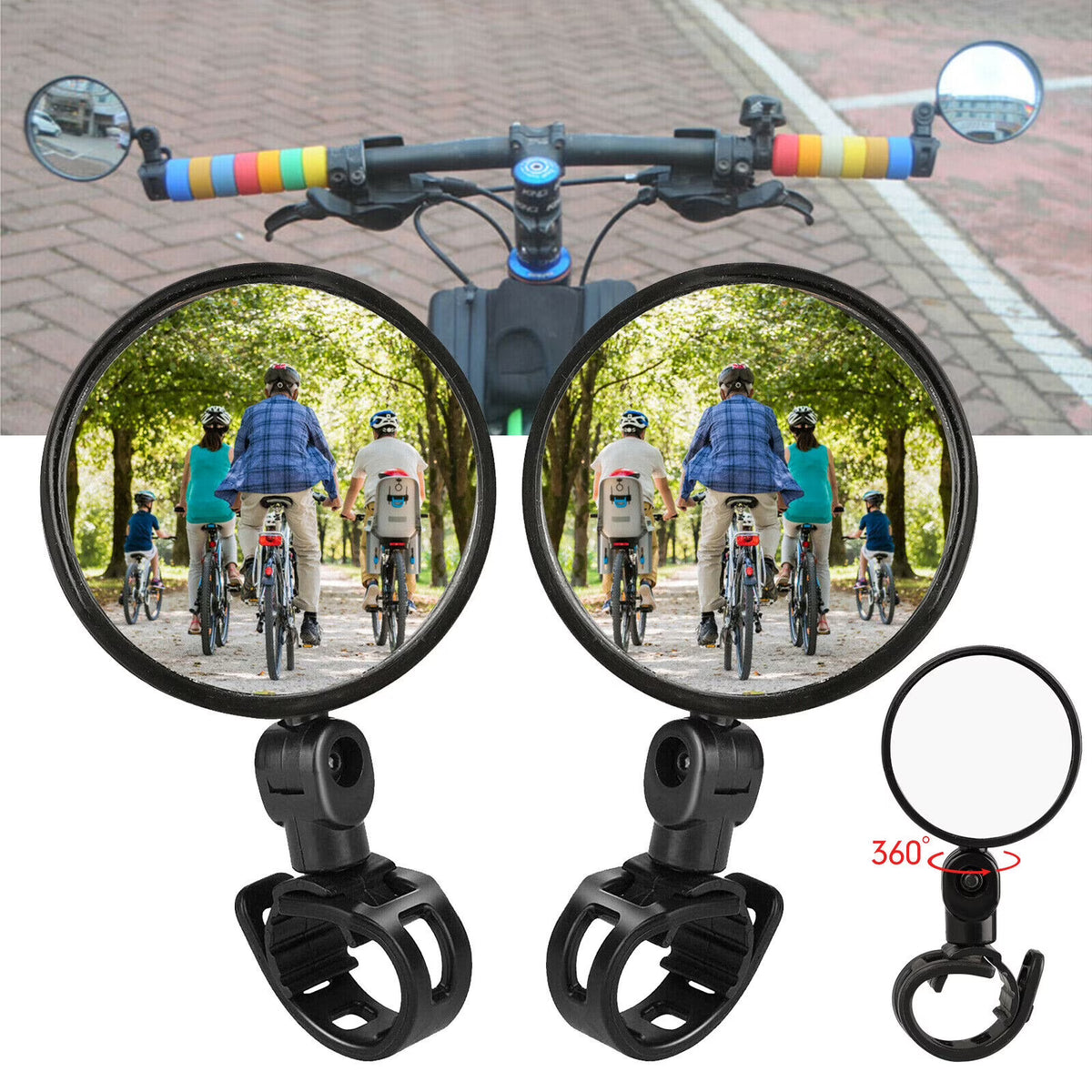 2Pcs Mini Bicycle Rotaty Handlebar Glass Cycling Rear View Mirror H7884