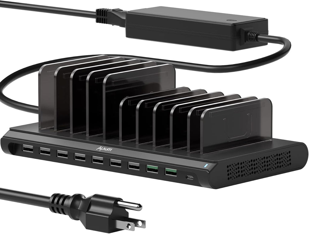 Black USB Charging Station 10 Port with 2 QC 3.0, Detachable Dividers, Pack of 2 K170