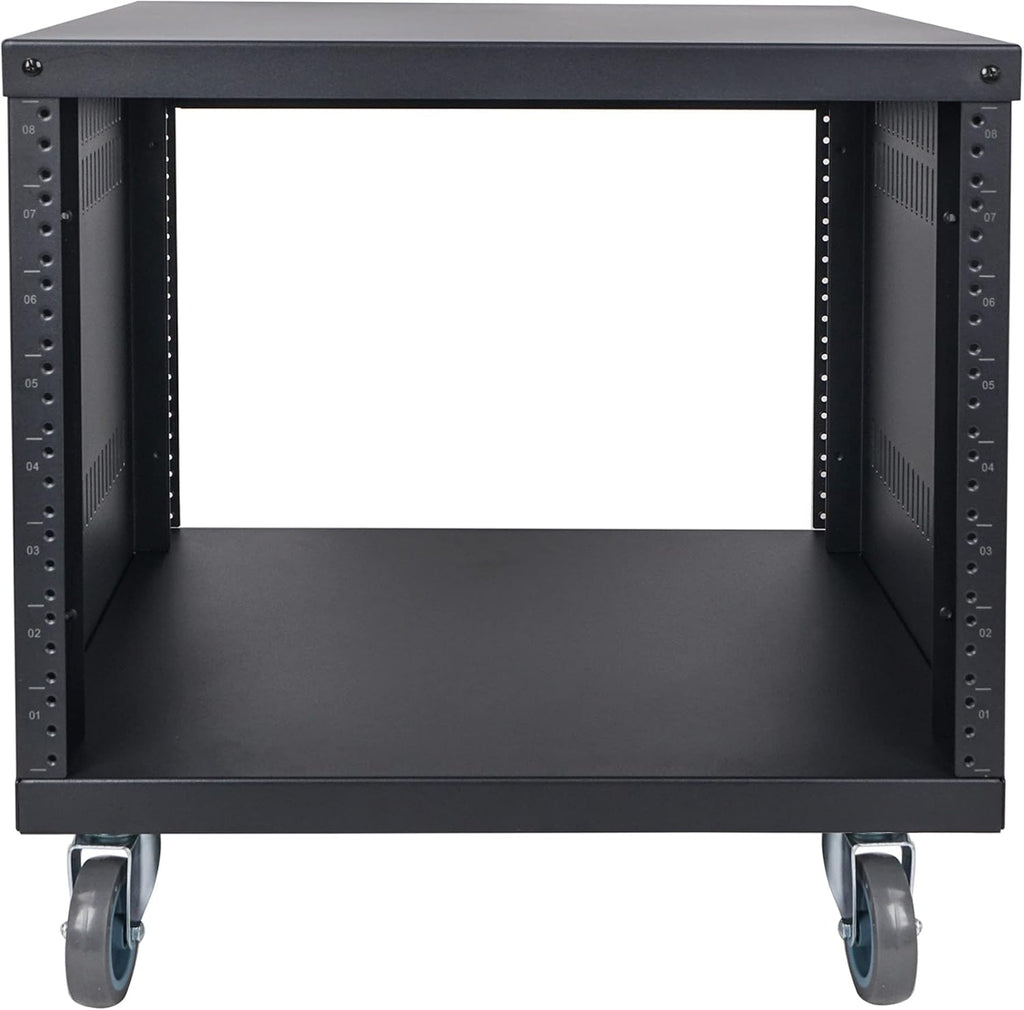 8U Steel Rack with 3" Locking Casters and Vented Side Panels W63255