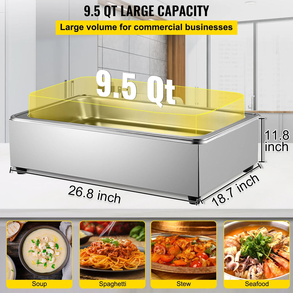 9.5 Quart Electric Stainless Steel Food Warmer with Lid P848