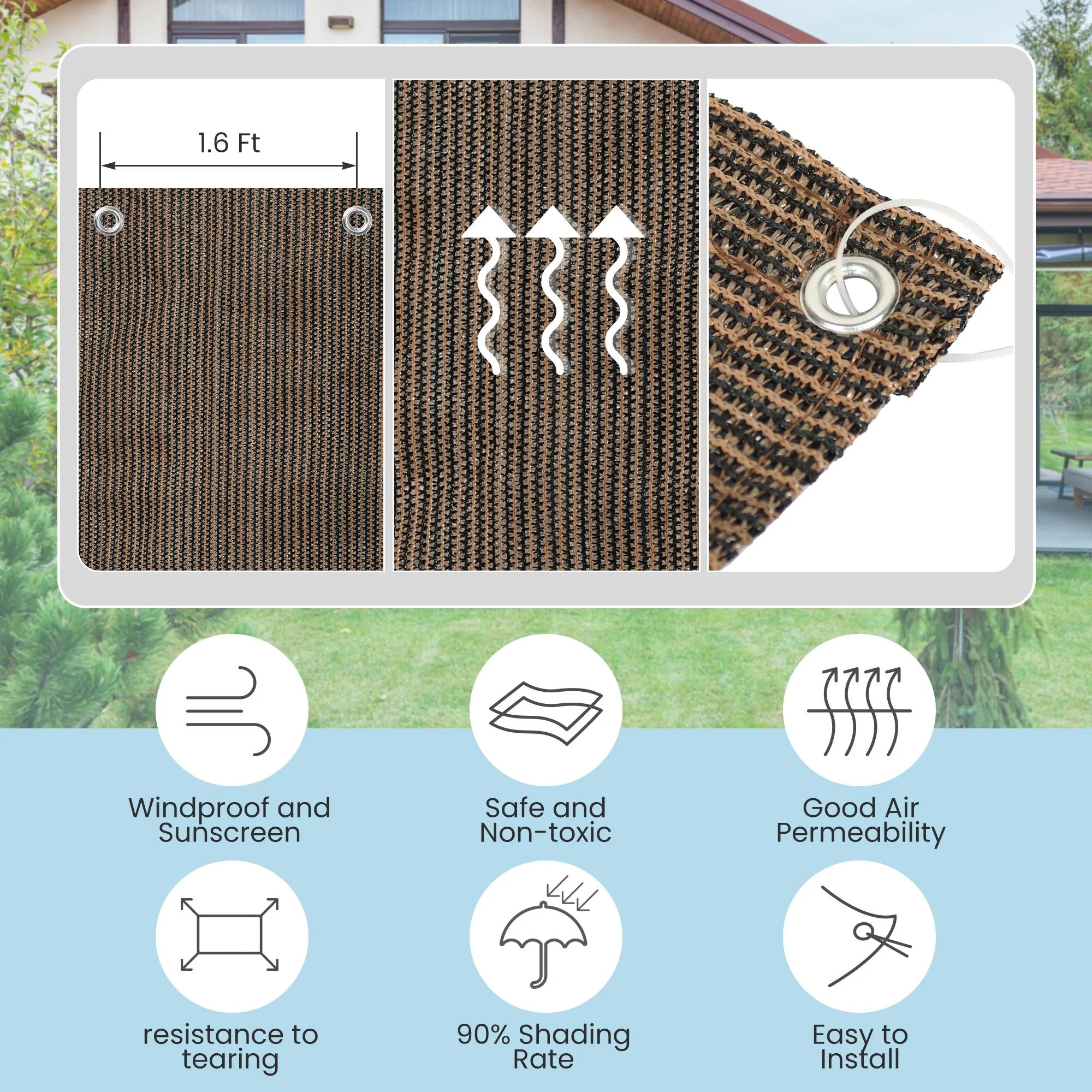 10 x 10 FT Mocha Shade Cloth Tarp C514449