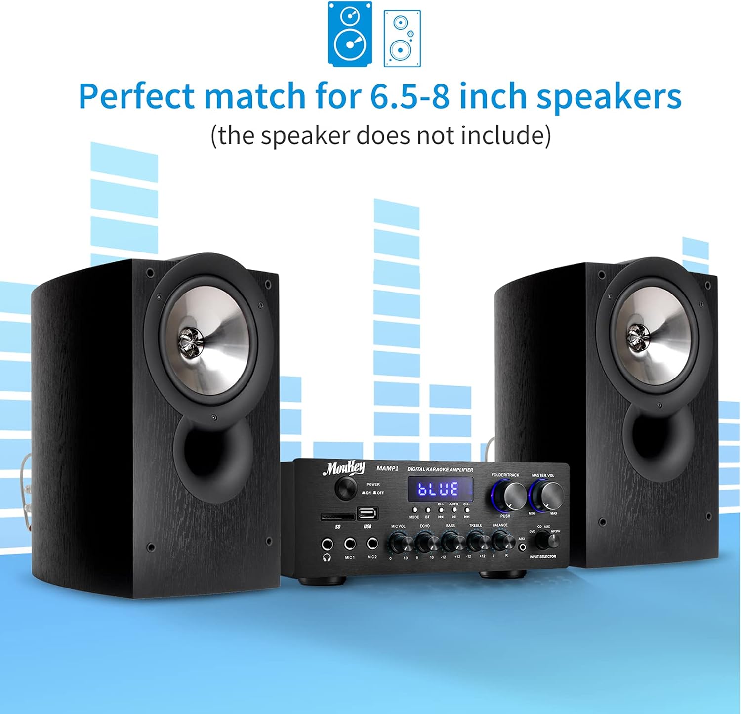 220W 2 Channel Bluetooth Power Amplifier with USB, SD, AUX, MIC, Echo, LED, RCA H77054
