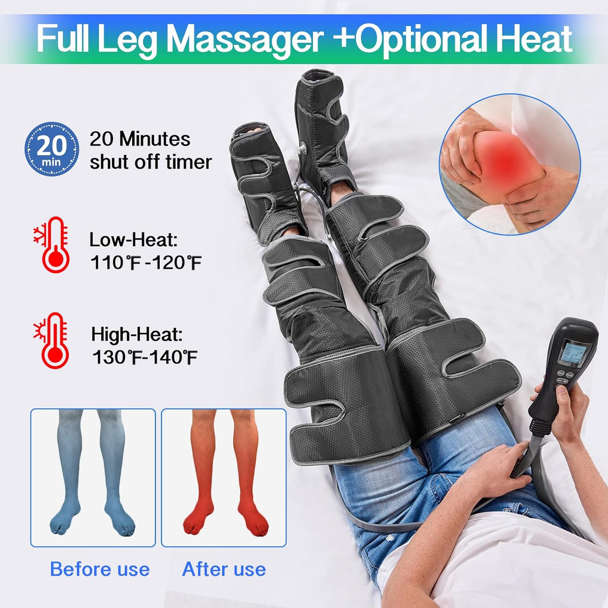 Leg Massager with Air Compression, 2 Heat Levels, 4 Modes 4 Intensities L515