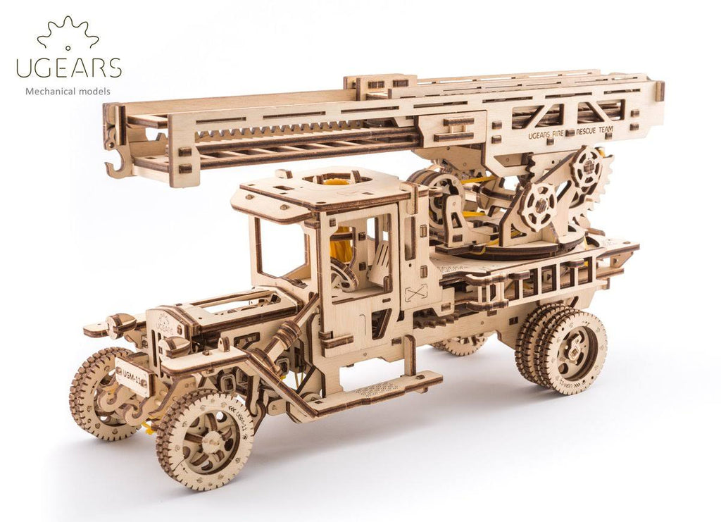 Fire Truck with Ladder Mechanical Wooden Model Kit 3D Puzzle I5597
