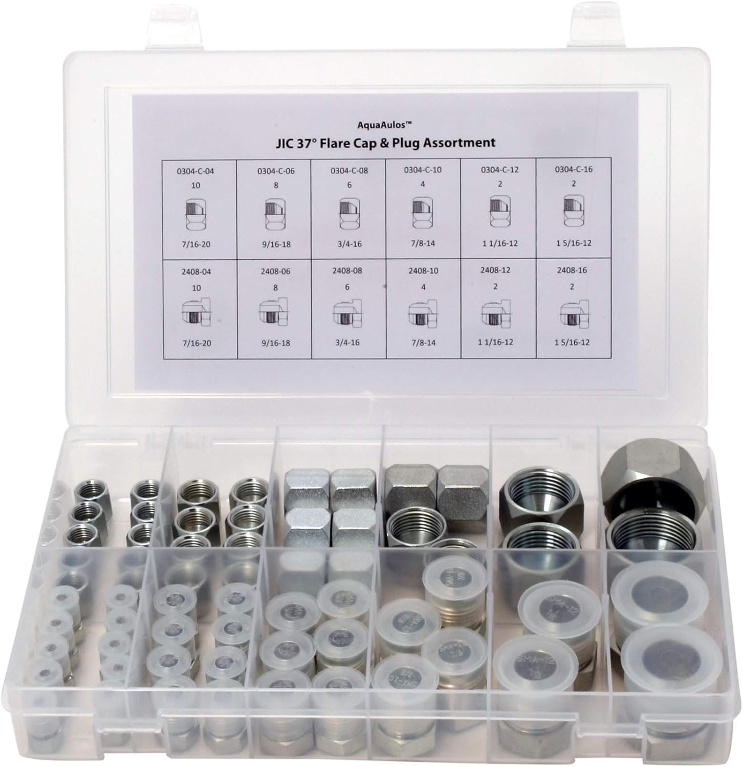 64 Pcs Galvanized Steel Flare Thread Cap & Plug Assortment Kit F273