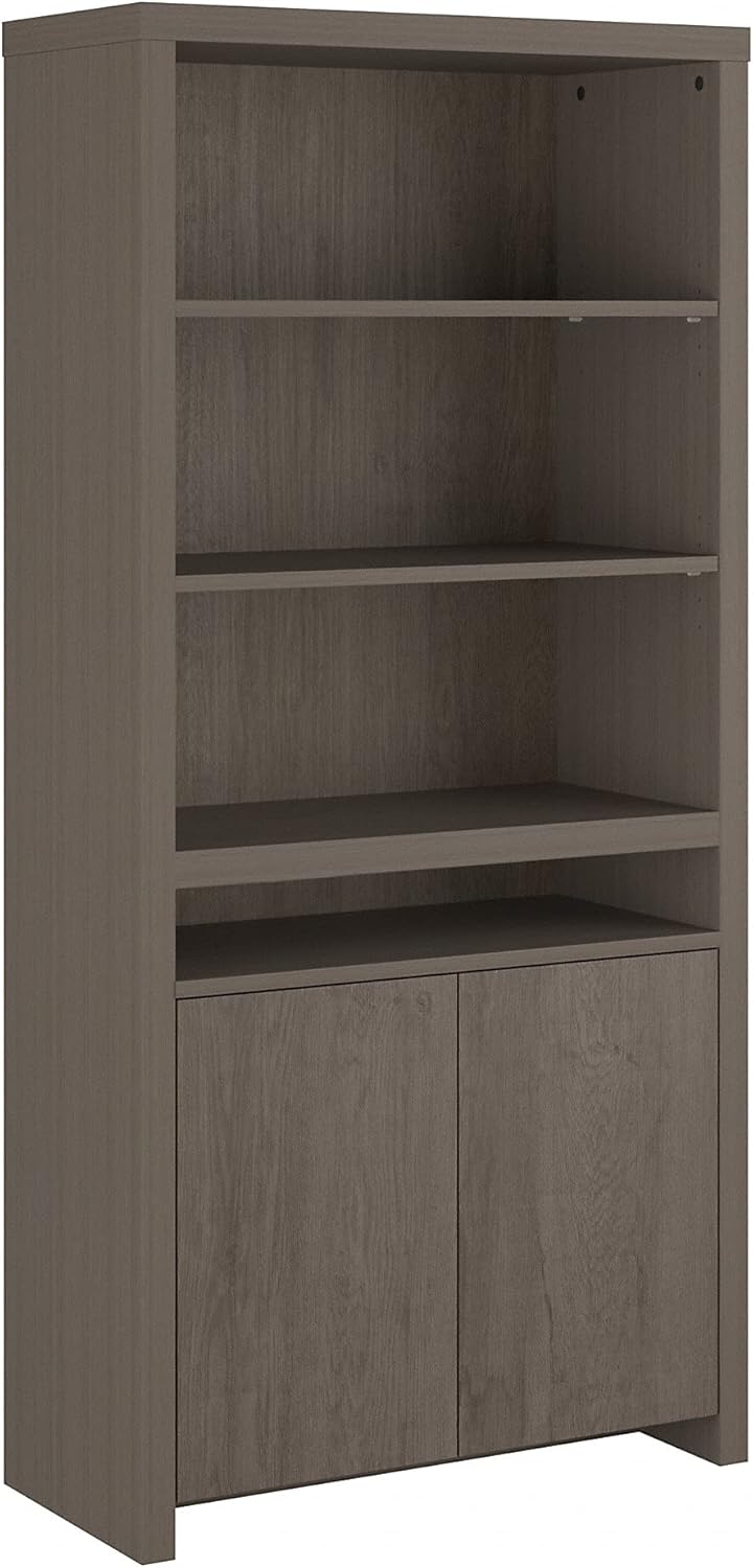 Tall 6 Shelf Bookcase with Doors in Restored Gray X14300