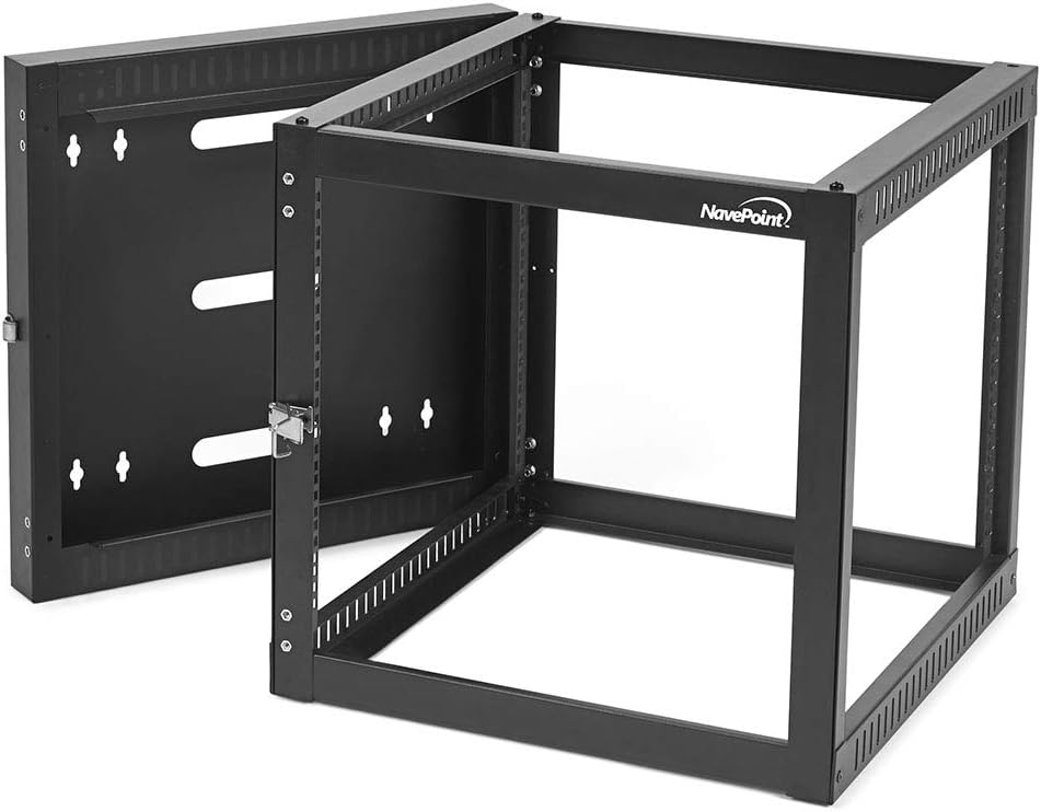 9U Hinged Open Frame Wall-Mount Network Rack, 4-Post 24 Inch Depth V652731