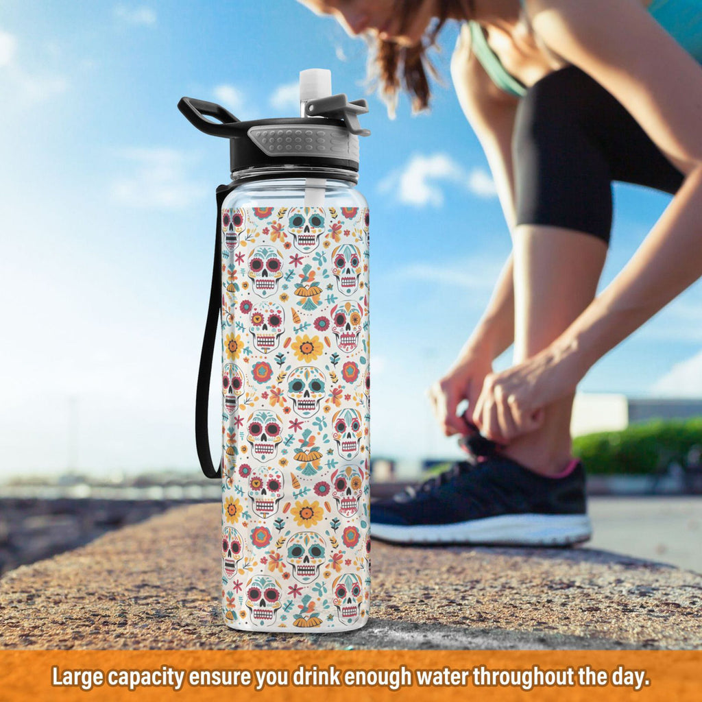 Skull Sunflowers Skeleton 32oz Tritan Leakproof Water Bottle W513