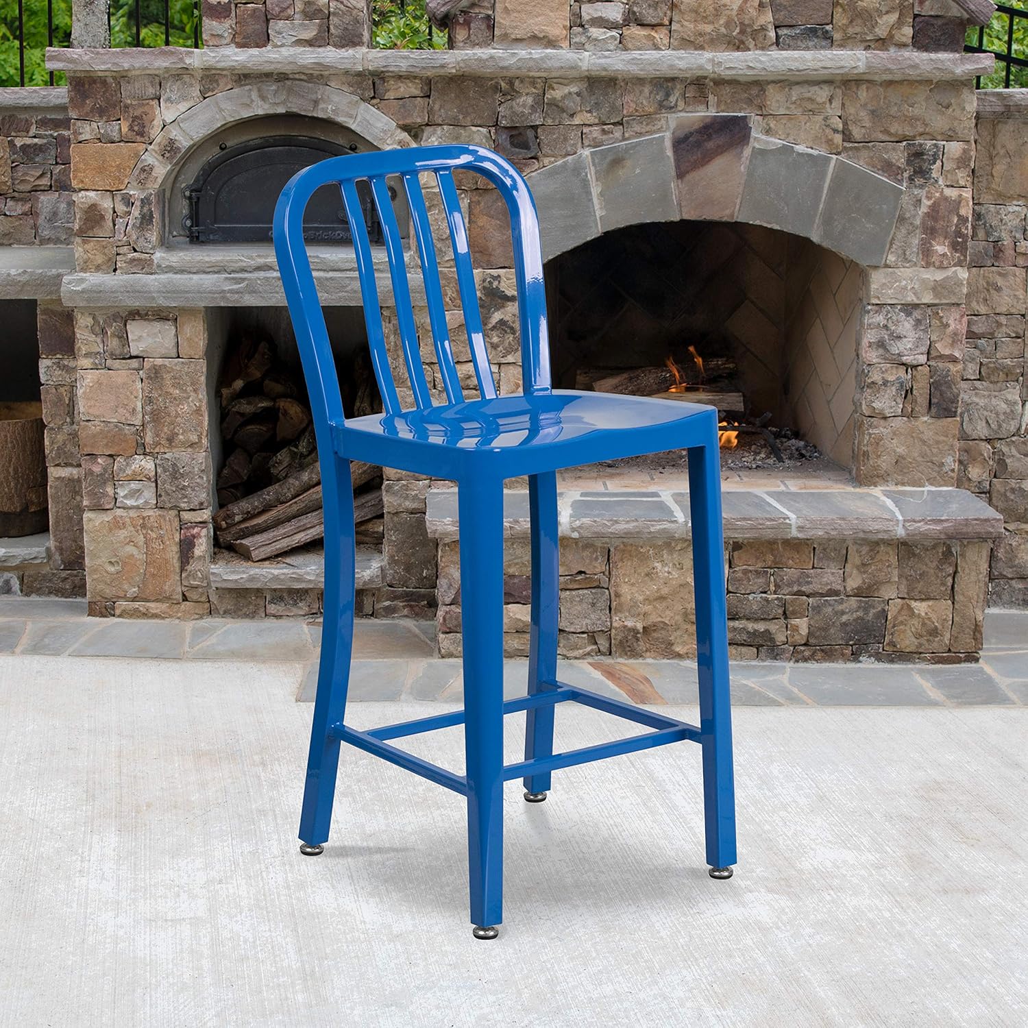 Silver Metal Indoor-Outdoor Counter Height Stool H603