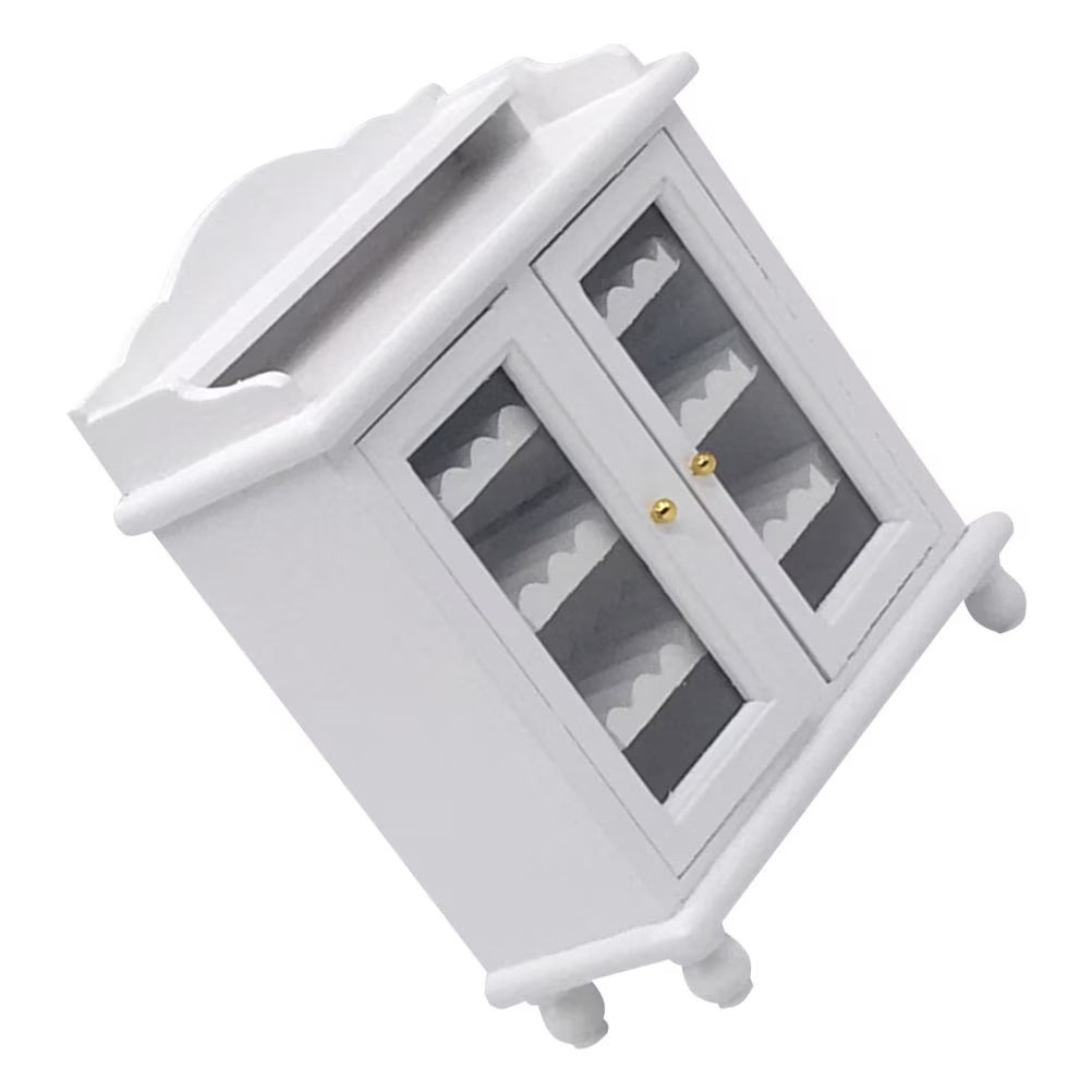 Miniature Wine Cabinet Kids Pretend Play Toy Doll House Decoration Walnut White Wood E24269