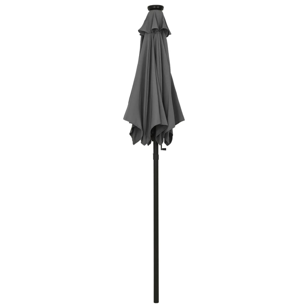 Anthracite Garden Folding Beach Umbrella with LED Lights and Aluminum Pole M4255