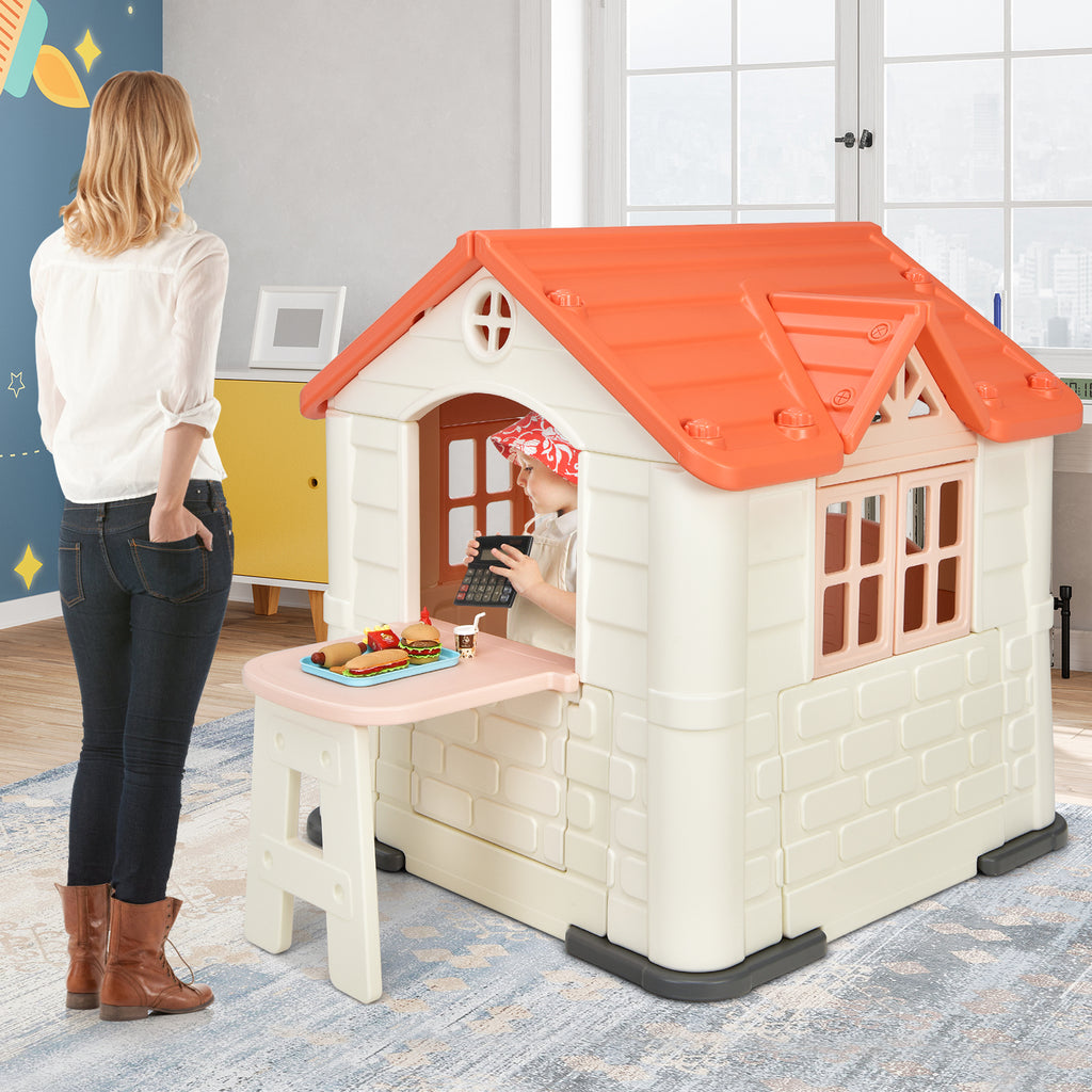 Pink Kid's Playhouse Games Cottage with 7 PCS Toy Set and Waterproof Cover O3871