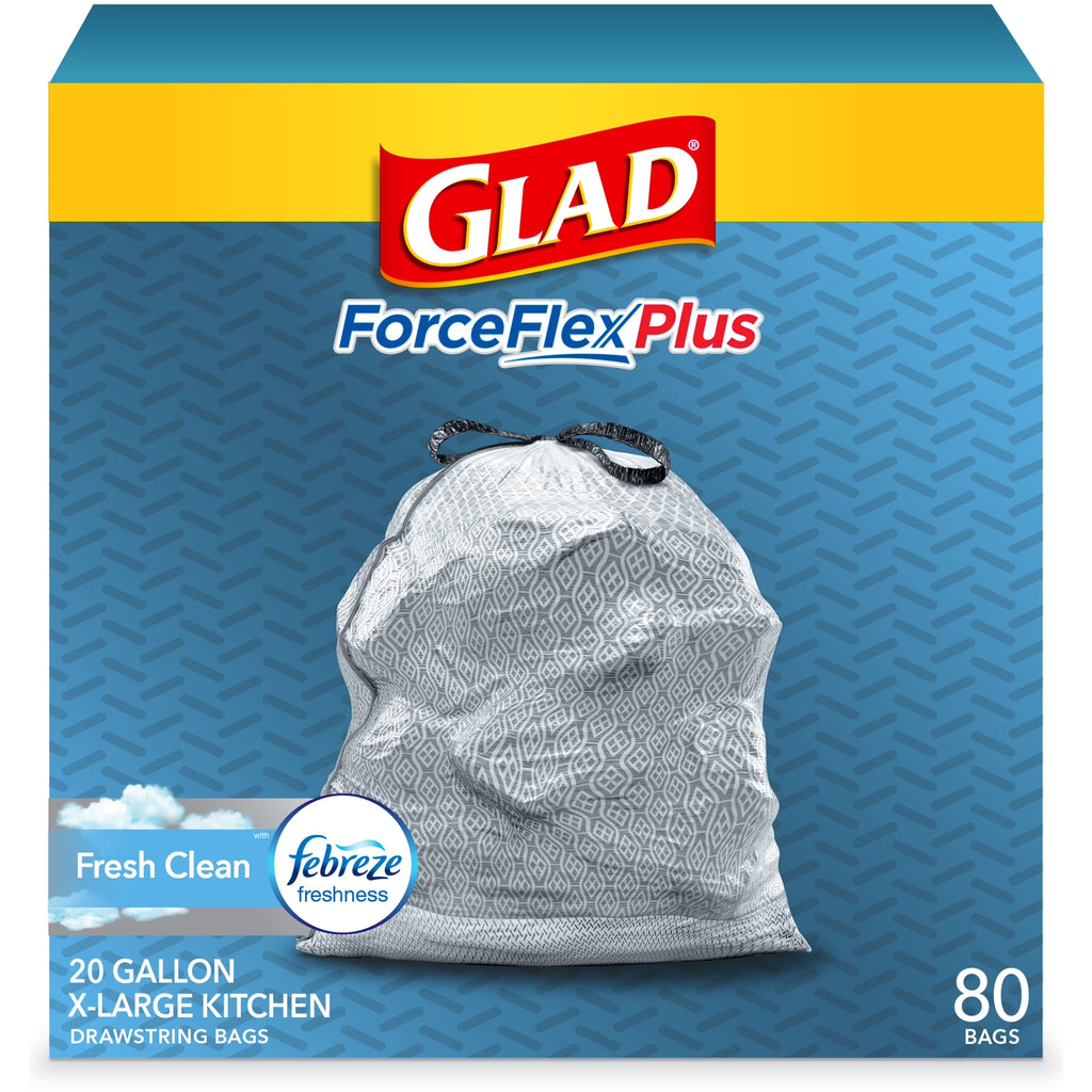 20 Gallon Grey Kitchen Drawstring Trash Bags, 80 Count F41593