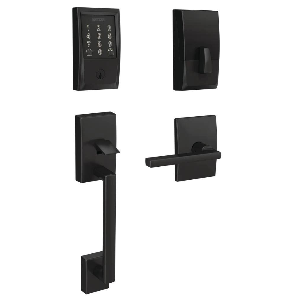 Matte Black Smart WiFi Door Lock with Alarm and Lever Handleset M415820