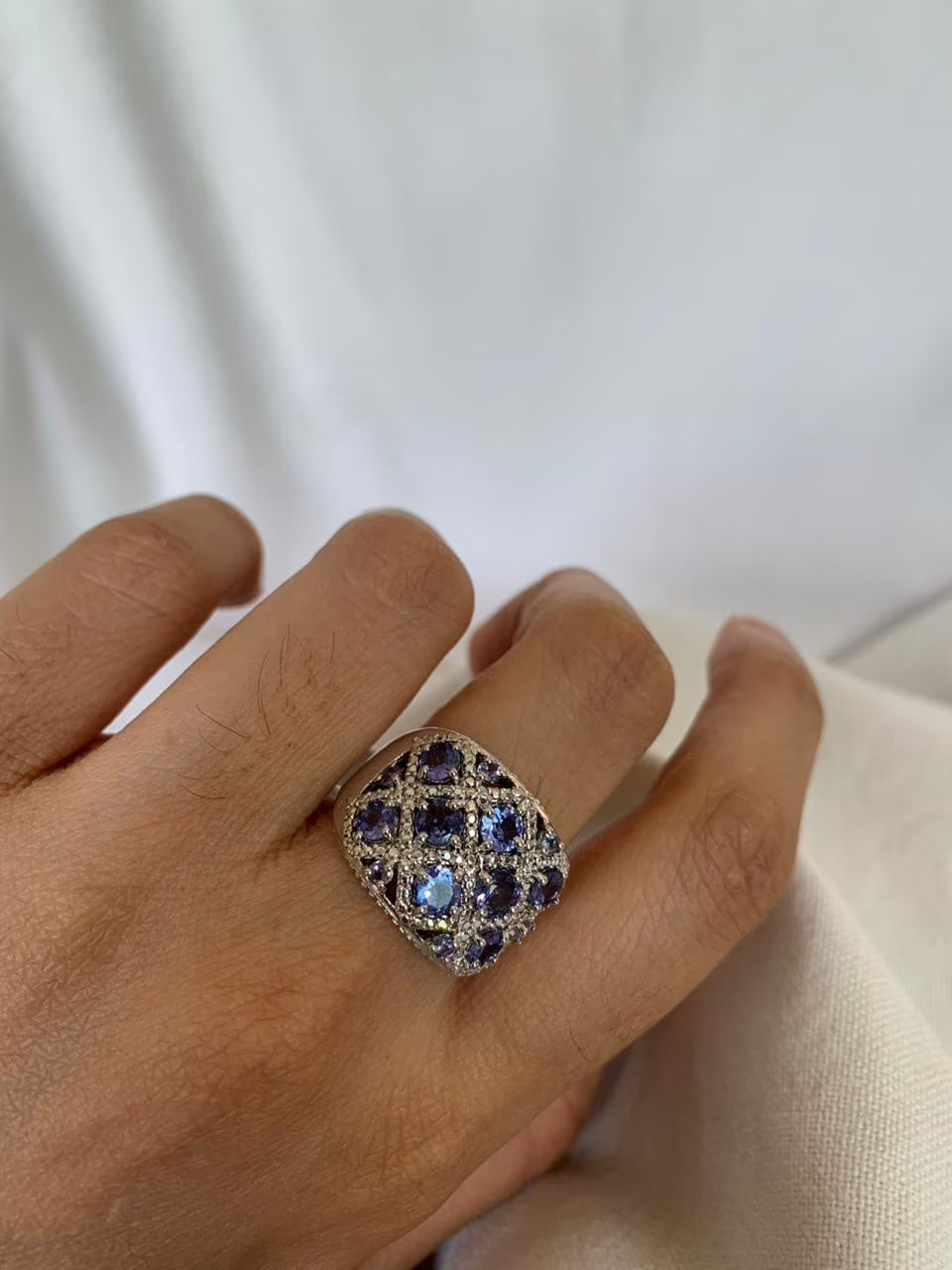 Tanzanite Ring, Gemstone Cluster 1.04 ct 925 Sterling Silver Ring Y831026