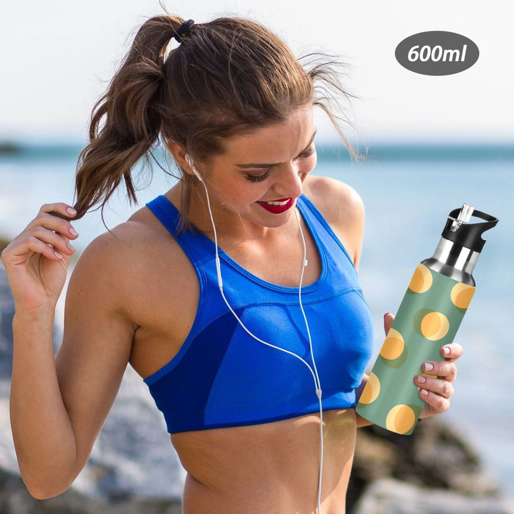 Yellow Green Polka Dot Stainless Steel Insulated Water Bottle with Straw Lid X8927