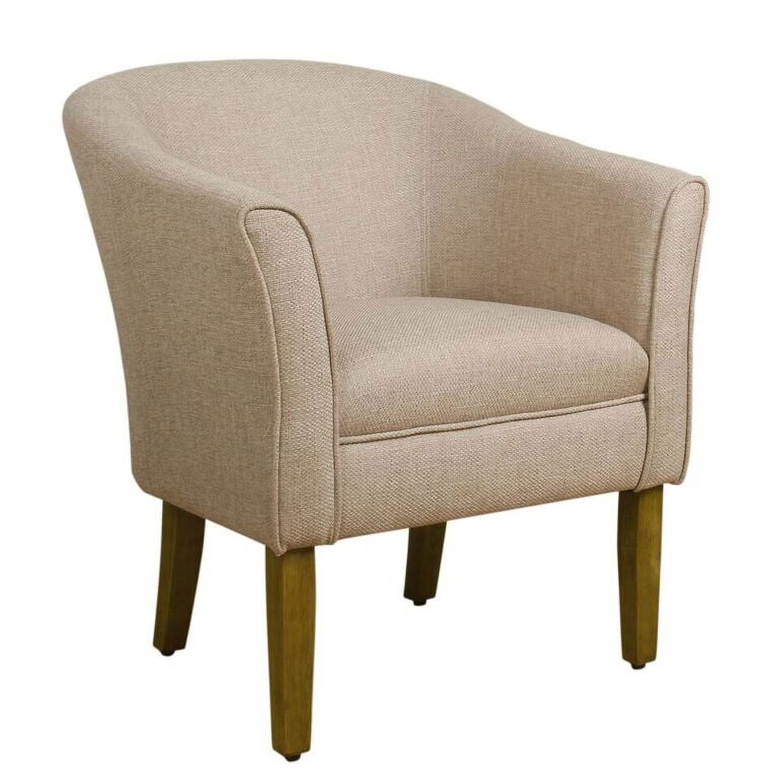 Cream and Brown Fabric Upholstered Wooden Accent Chair O7791