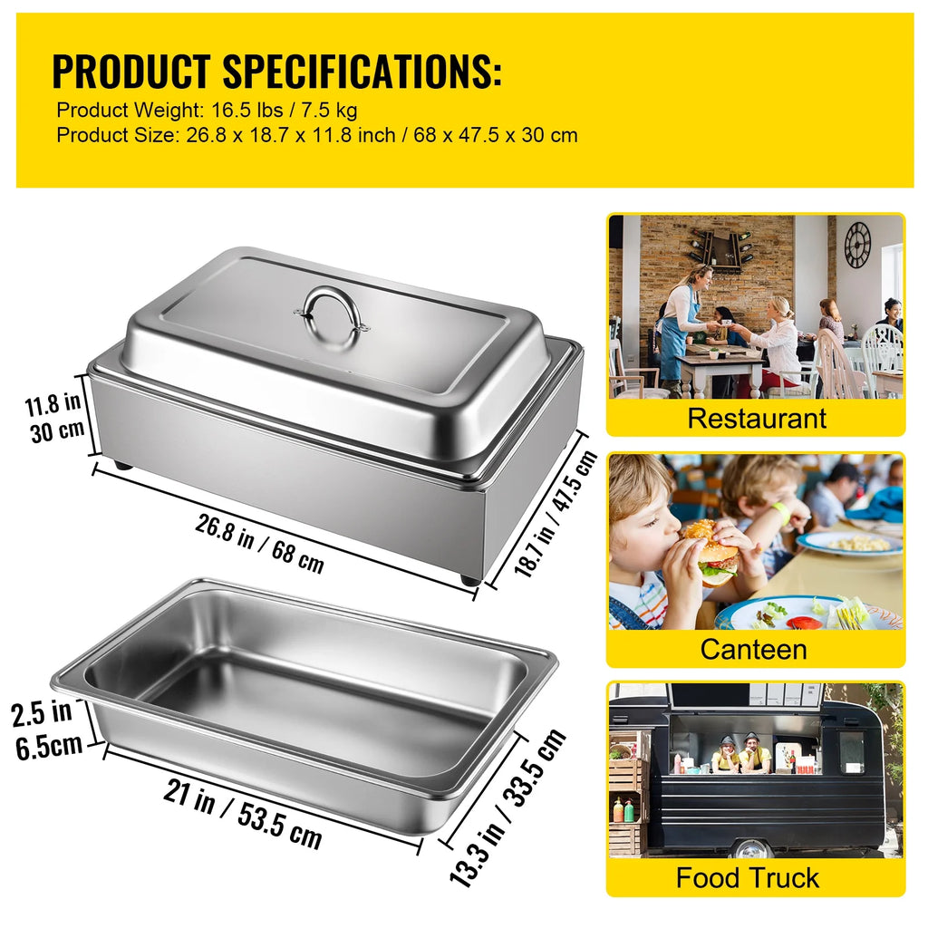 9.5 Quart Electric Stainless Steel Food Warmer with Lid P848