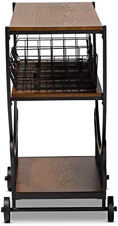 Brown Finished Wood and Black Finished Metal Console Cart O3508