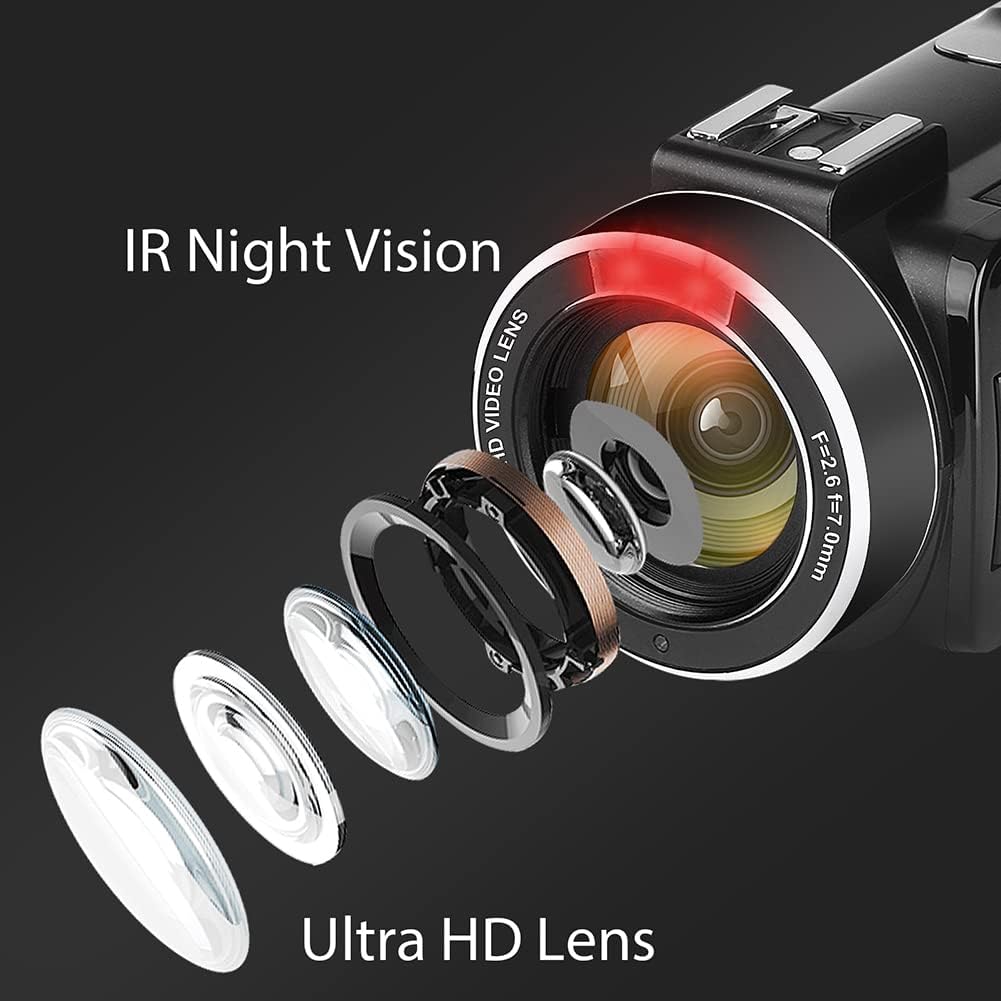 4K 56MP UHD Camcorder with IR Night Vision, 18X Digital Zoom L41858
