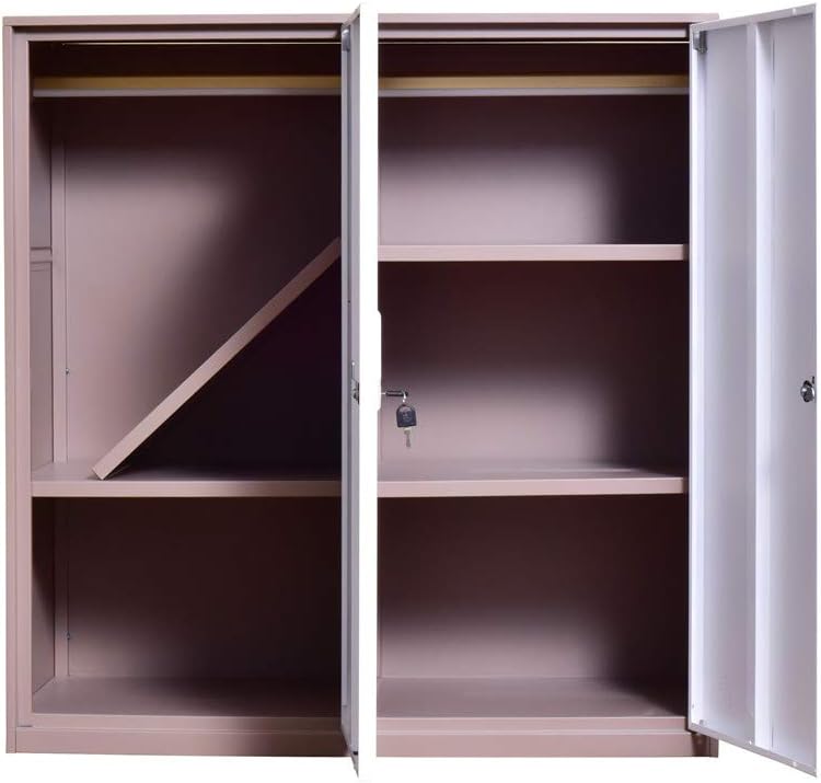 White Metal Storage Cabinet with Lock and Doors N2243
