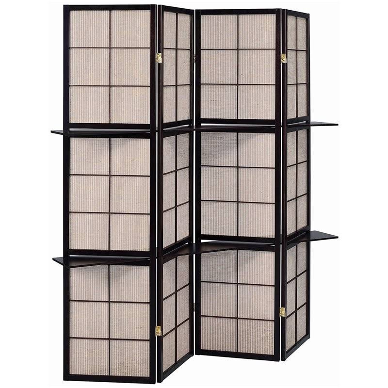 4 Panel 4 Shelf Room Divider in Tan and Cappuccino K6119