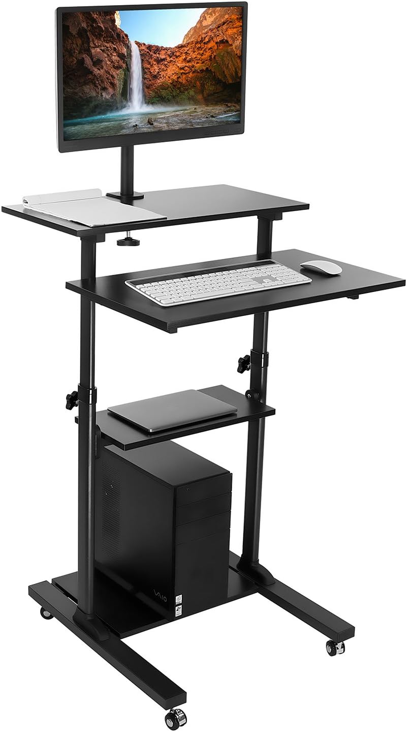 Black Mobile Stand Up Desk with Monitor Arm M956
