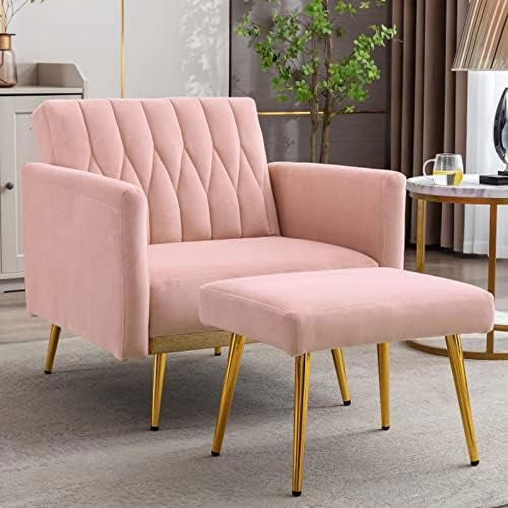 Black Velvet Single Sofa Chair with Ottoman N3554