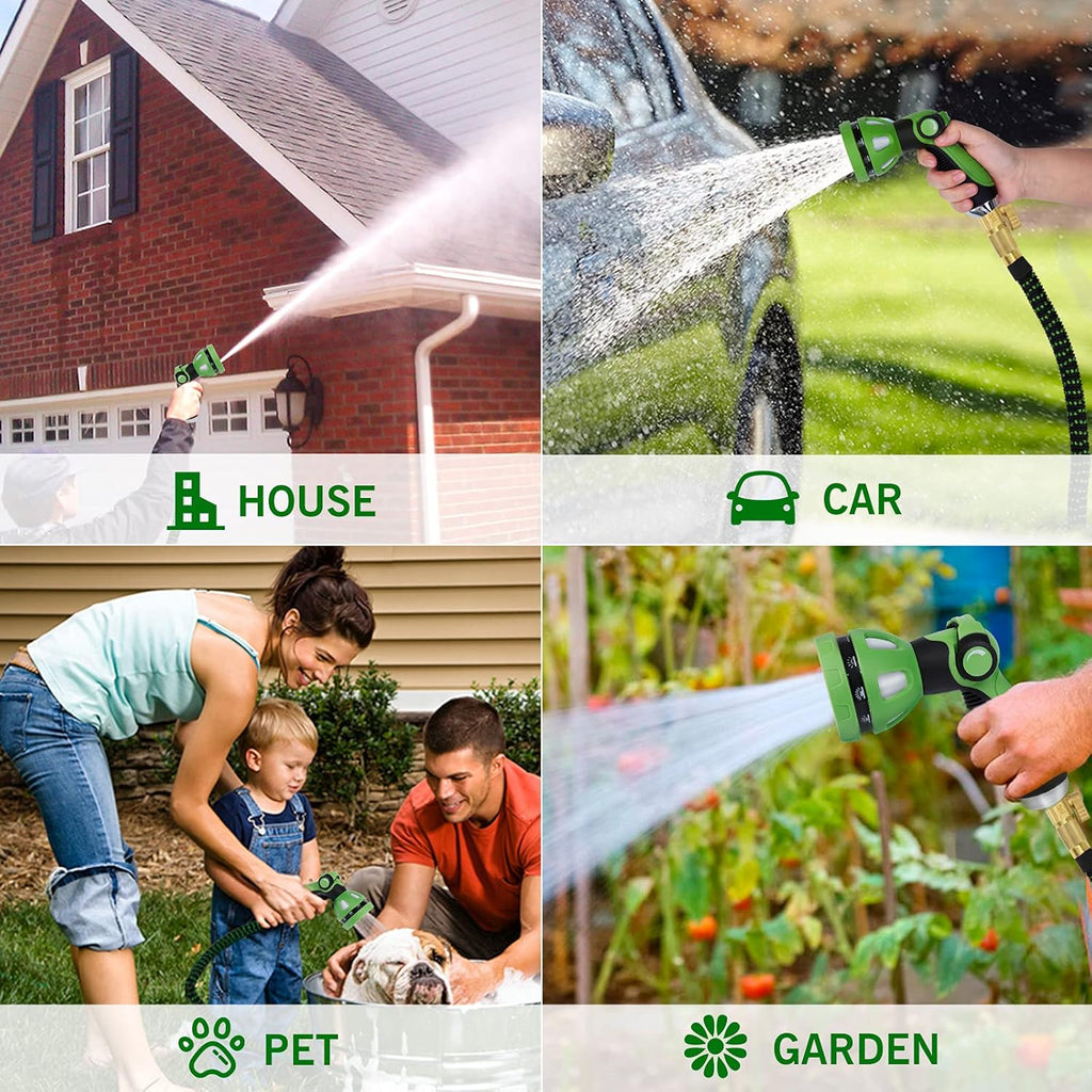 100 ft Expandable Garden Hose with 10 Function Sprayer, Solid Brass Fittings, Triple Latex Core, Pack of 2 M809888