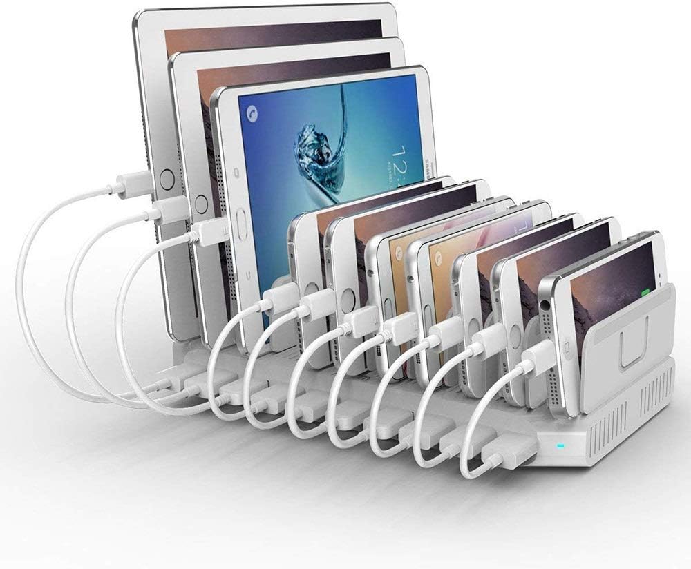Black USB Charging Station 10 Port with 2 QC 3.0, Detachable Dividers, Pack of 2 K170
