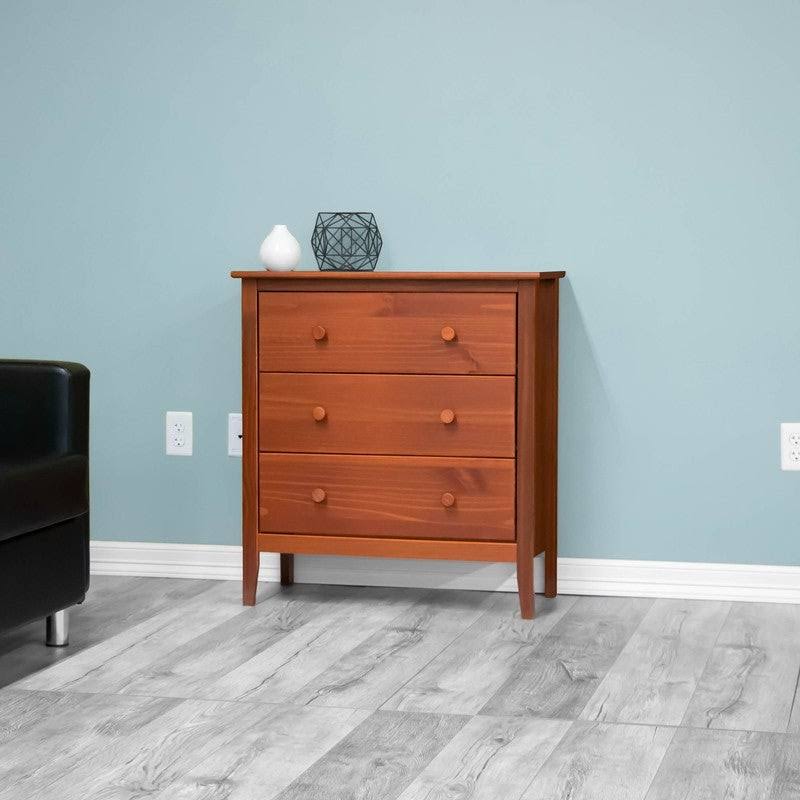 Solid Pine 3-Drawer Chest, Pecan Brown F544