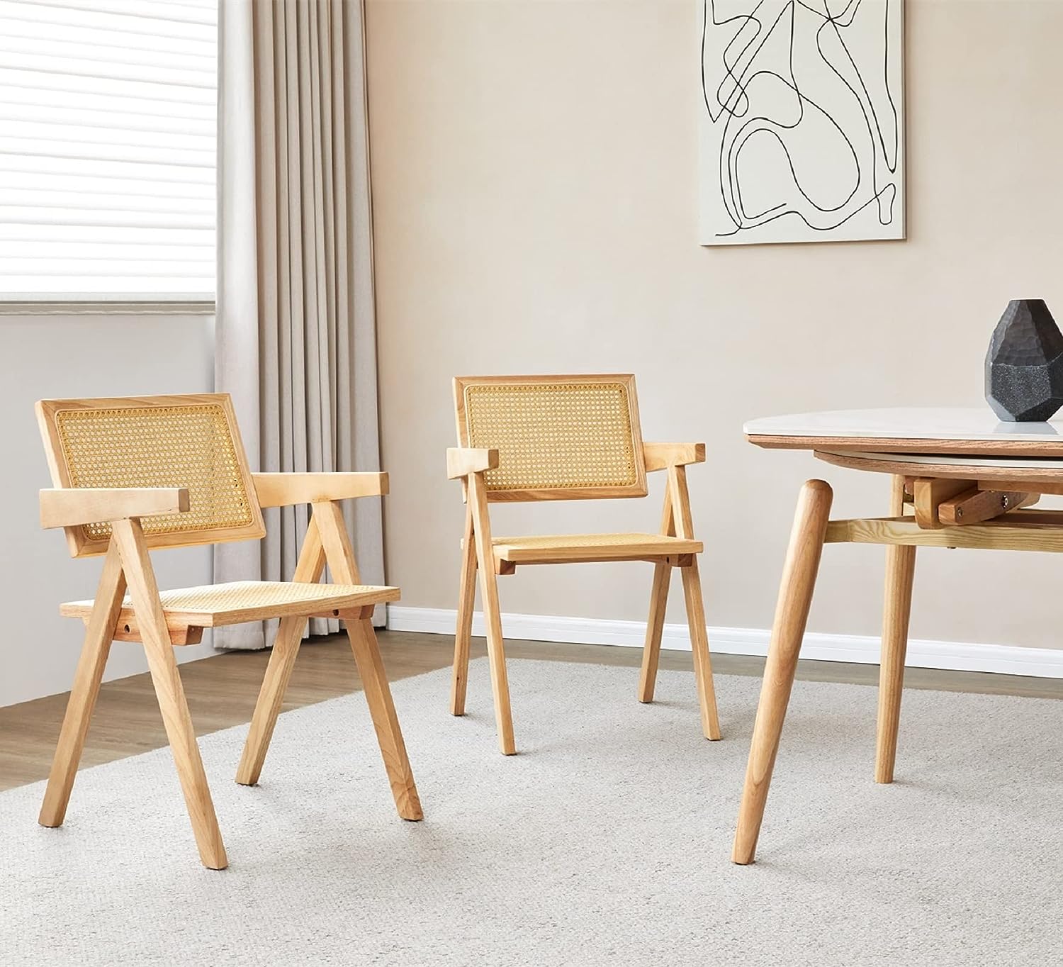Rattan Cane Dining Chair with Wood Base H779326