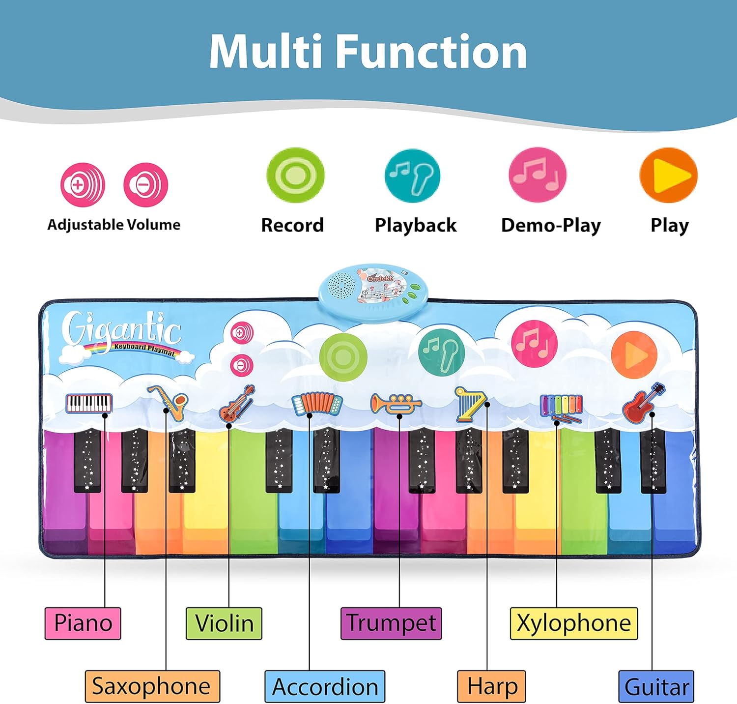 Floor Piano Mat – 24 Keys, 8 Inbuilt Sounds, with 2 Maracas, Tambourine, and Flute S10342