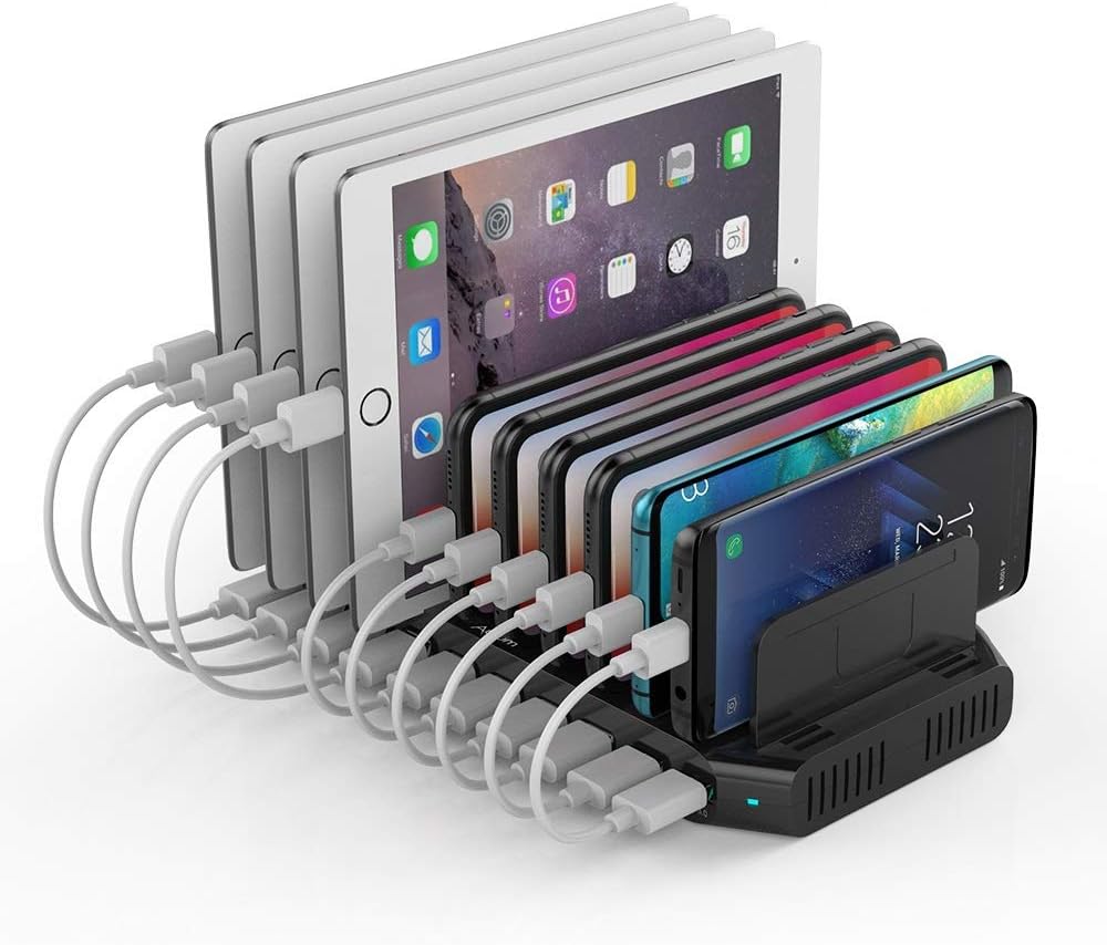 Black USB Charging Station 10 Port with 2 QC 3.0, Detachable Dividers, Pack of 2 K170