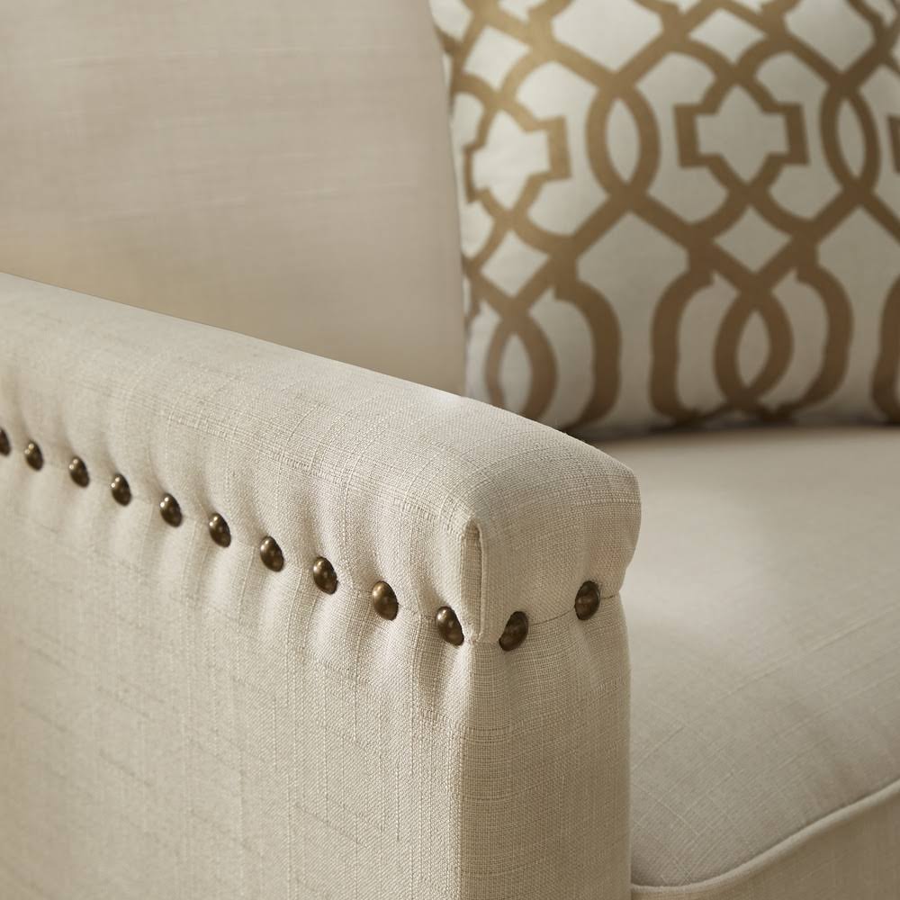 Ivory Fabric Sofa with Nailhead Trim H673