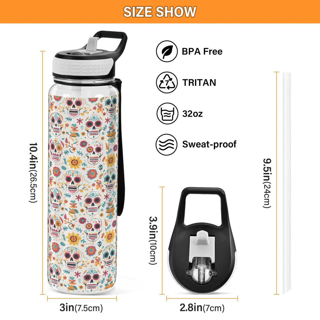 Skull Sunflowers Skeleton 32oz Tritan Leakproof Water Bottle W513