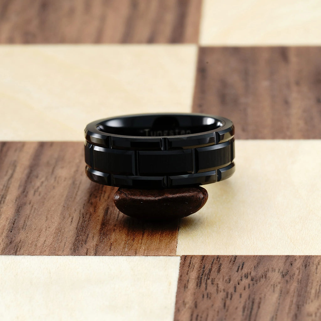 Black Tungsten Rings Wedding Band Brick Pattern Brushed Size 6-16 S857