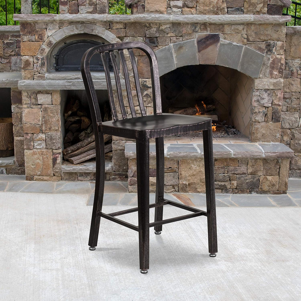 Silver Metal Indoor-Outdoor Counter Height Stool H603